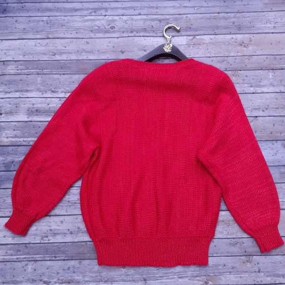 Firery flames red white suede knit vintage sweater - Picture 2 of 9